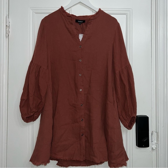 NWT AAKAA Brown Gauze Peasant Dress Size L - Picture 2 of 4
